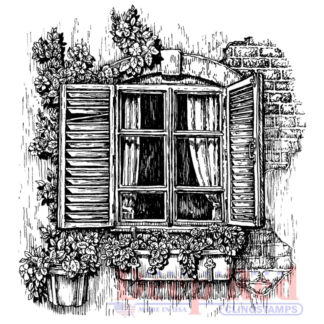 Deep Red Stamps Window Planter Rubber Cling Stamp 3 x 3 inches
